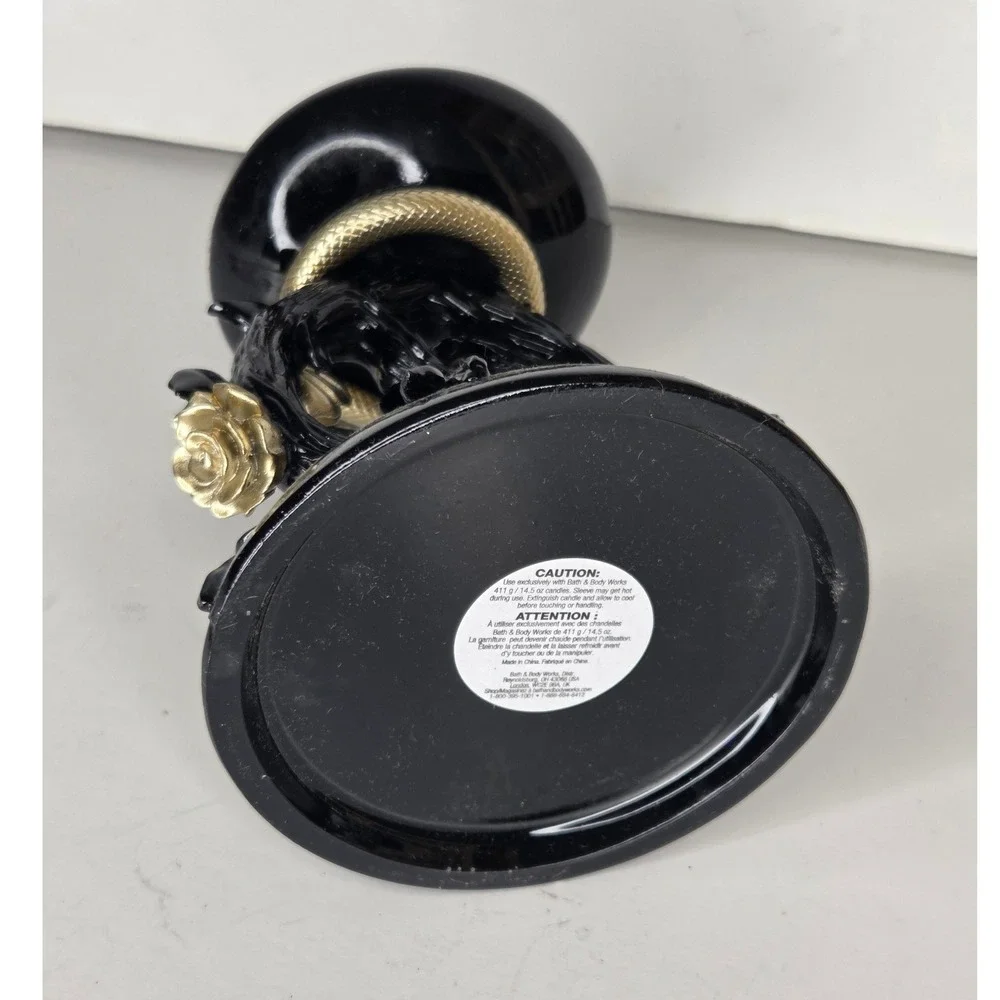 Bath & Body Works Snake Rose Candle Pedestal Holder Black Gold 3-Wick Gothic